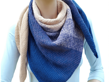 Beige & Blue Ombre Cotton Shawl