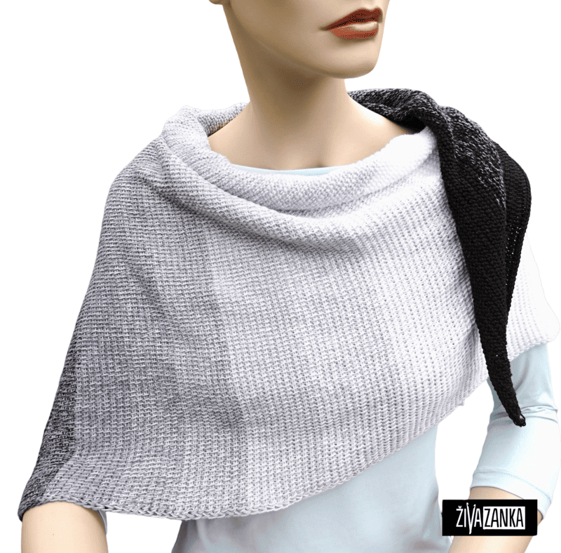 White, Gray and Black Ombre Cotton Shawl - Image 3