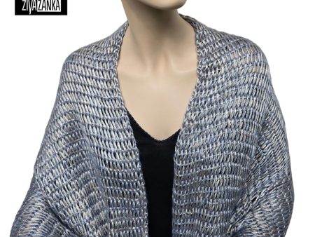 Light Blue Silver Multifunctional Infinity Scarf with Metallic Effect