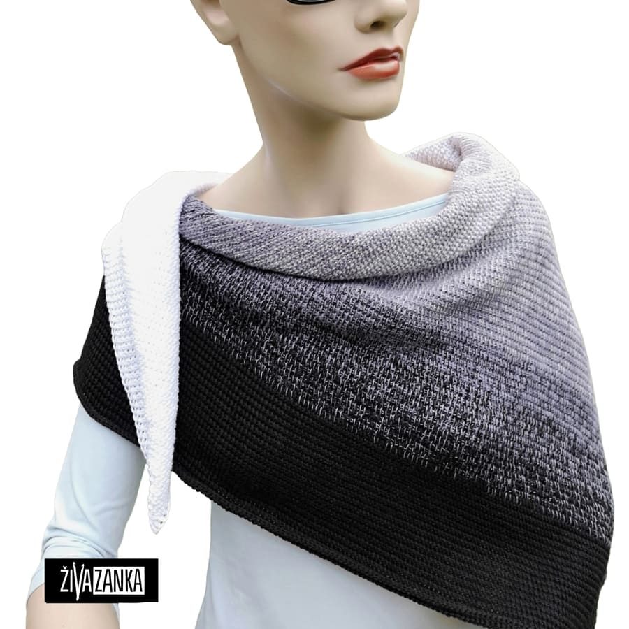 White, Gray and Black Ombre Cotton Shawl - Image 4