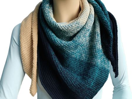 Blue, Petrol and Beige Ombre Cotton Shawl