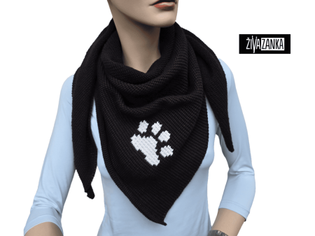 Black & White Cat Paw Print Cotton Shawl
